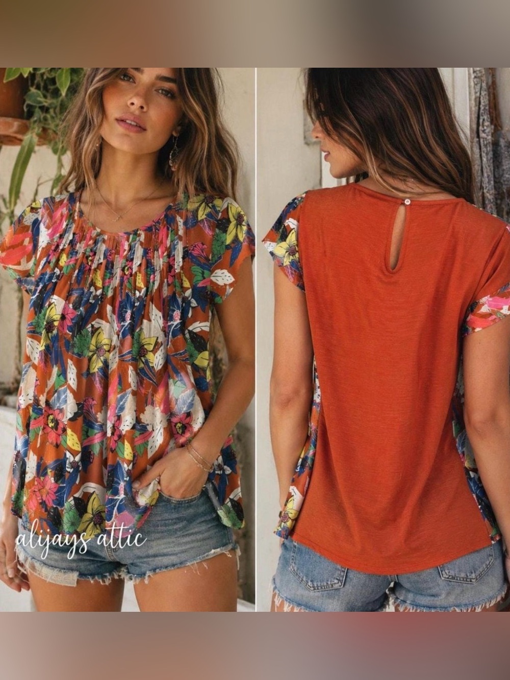 Anthropologie Dolan Left Coast Collection Size L Pilar Pleated Floral Top